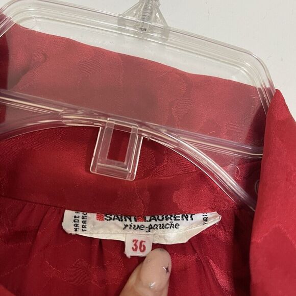 Vintage 1970 Yves Saint Laurent Rive Gauche Red silk button front bow blouse 36 - Picture 2 of 9